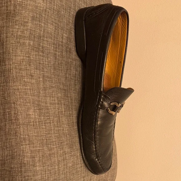Salvatore Ferragamo Black Leather Loafers with Silver Accents